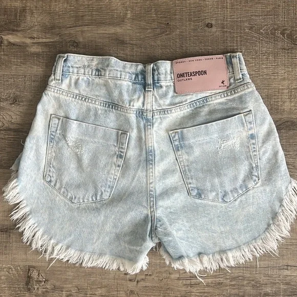 One Teaspoon Light Blue Distressed Jean Shorts - Picture 5 of 6